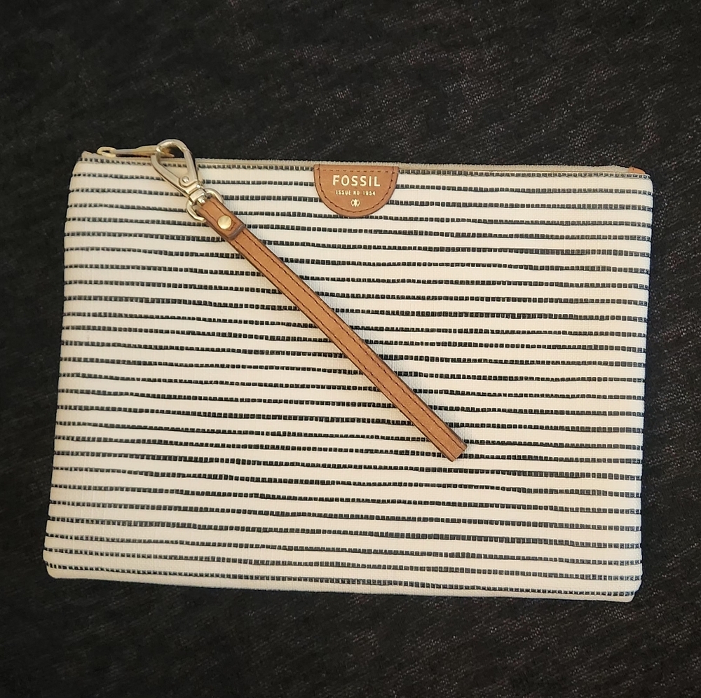 Fossil striped clutch purse, large wristlet